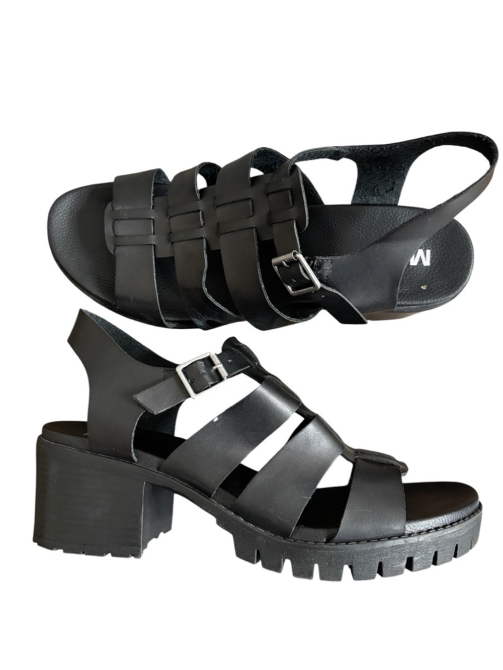 MIA Black Strappy Lug Sole Block Heel Sandals